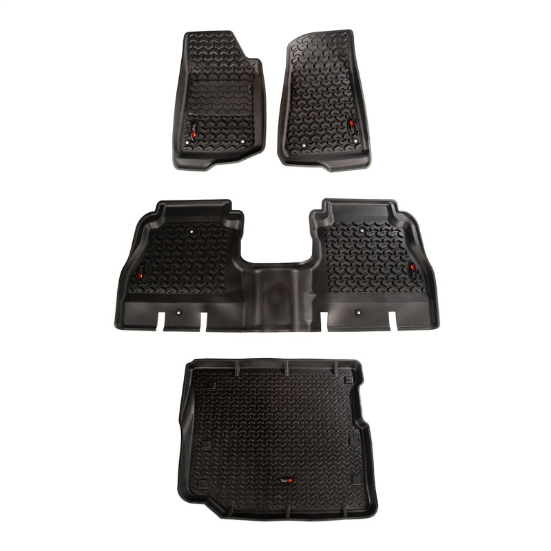 Jeep Wrangler Unlimited JLU Floor Liner Kit - Front/Rear/Cargo - Rugged Ridge - All Terrain - Black - `18-`20